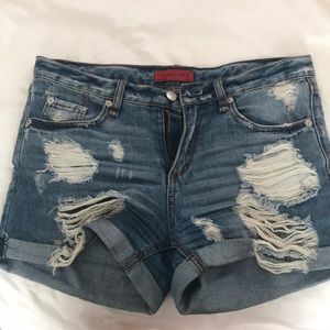 Signature 8 distressed, blue jean shorts